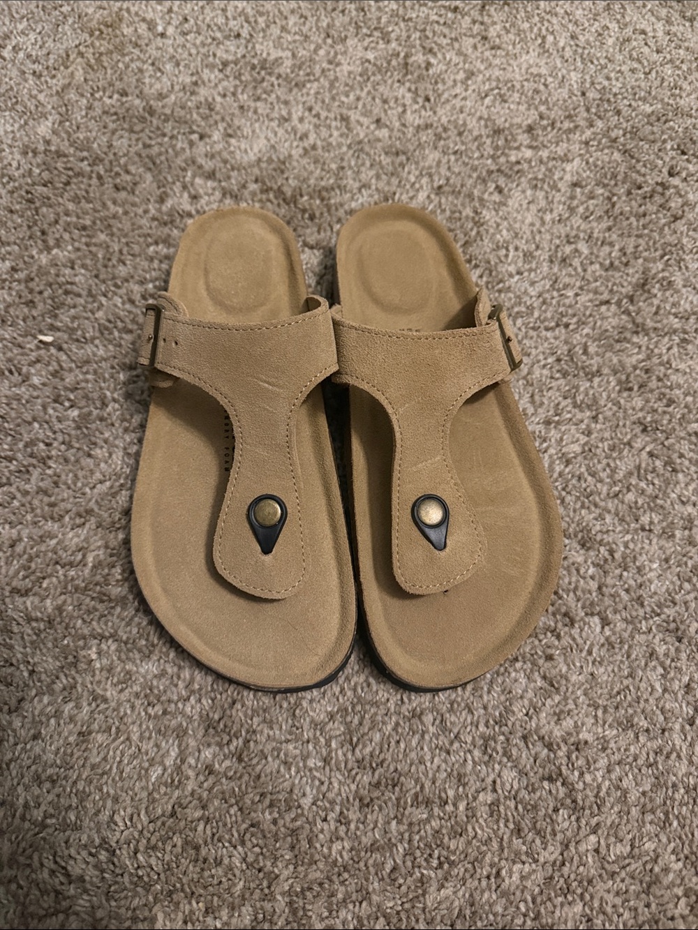Women's Project Cloud Tan Suede Toe-Post Sandals with Adjustable Buckle